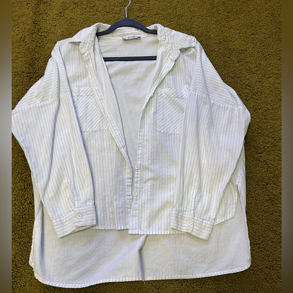 Women's White Striped Button Down Shirt